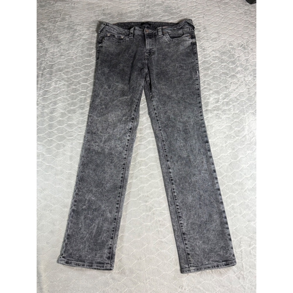 True Religion Billie Mid Rise Straight Leg Acid Wash Grey Jeans 33 x 33 Y2K